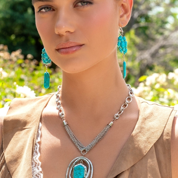 Silver and Turquoise Necklace and Matching Earring Set - Picture 2 of 4